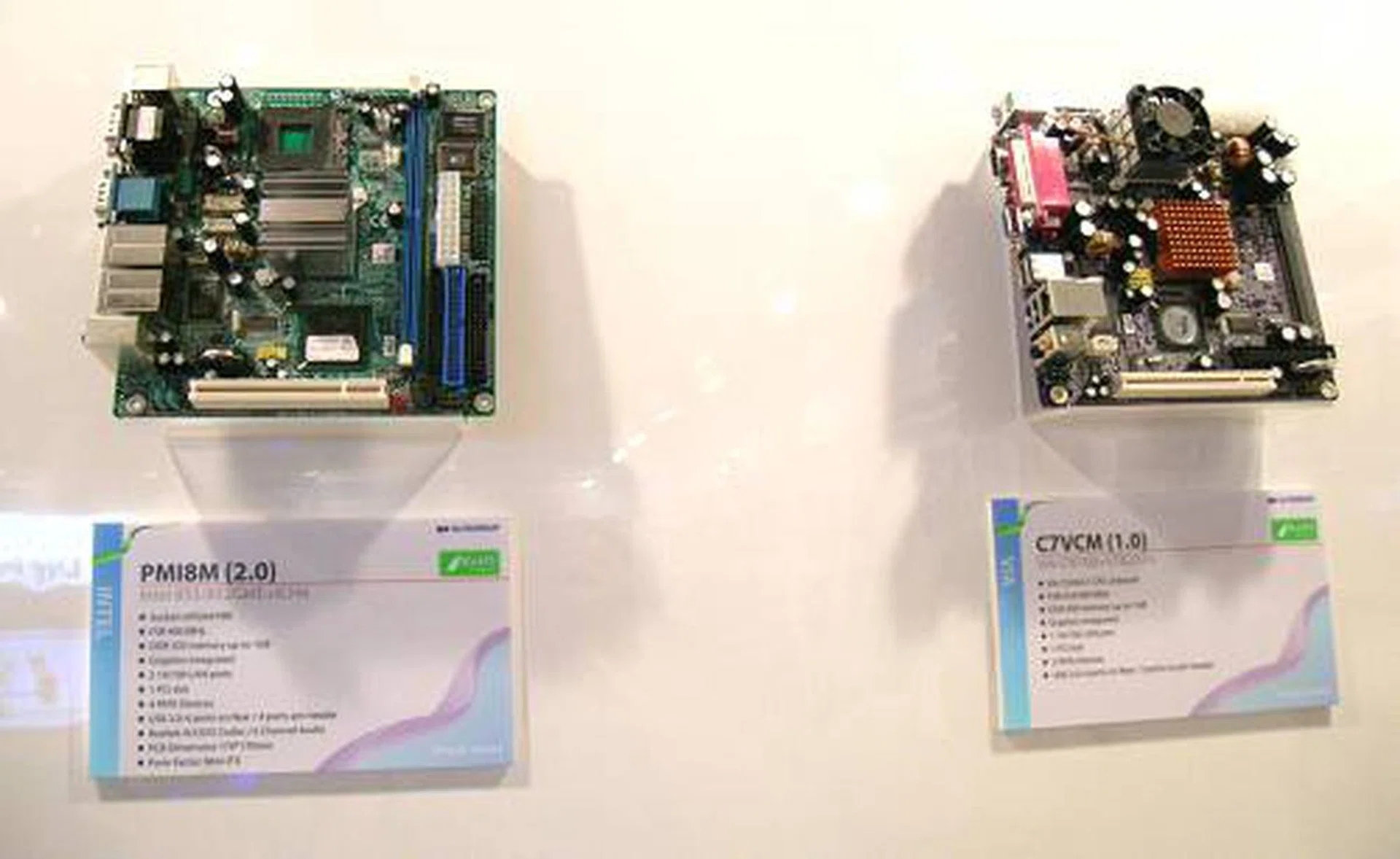 ECS range of mini ITX motherboards with chipsets from Intel and VIA to support both the socket 479M and VIA C7 processors.