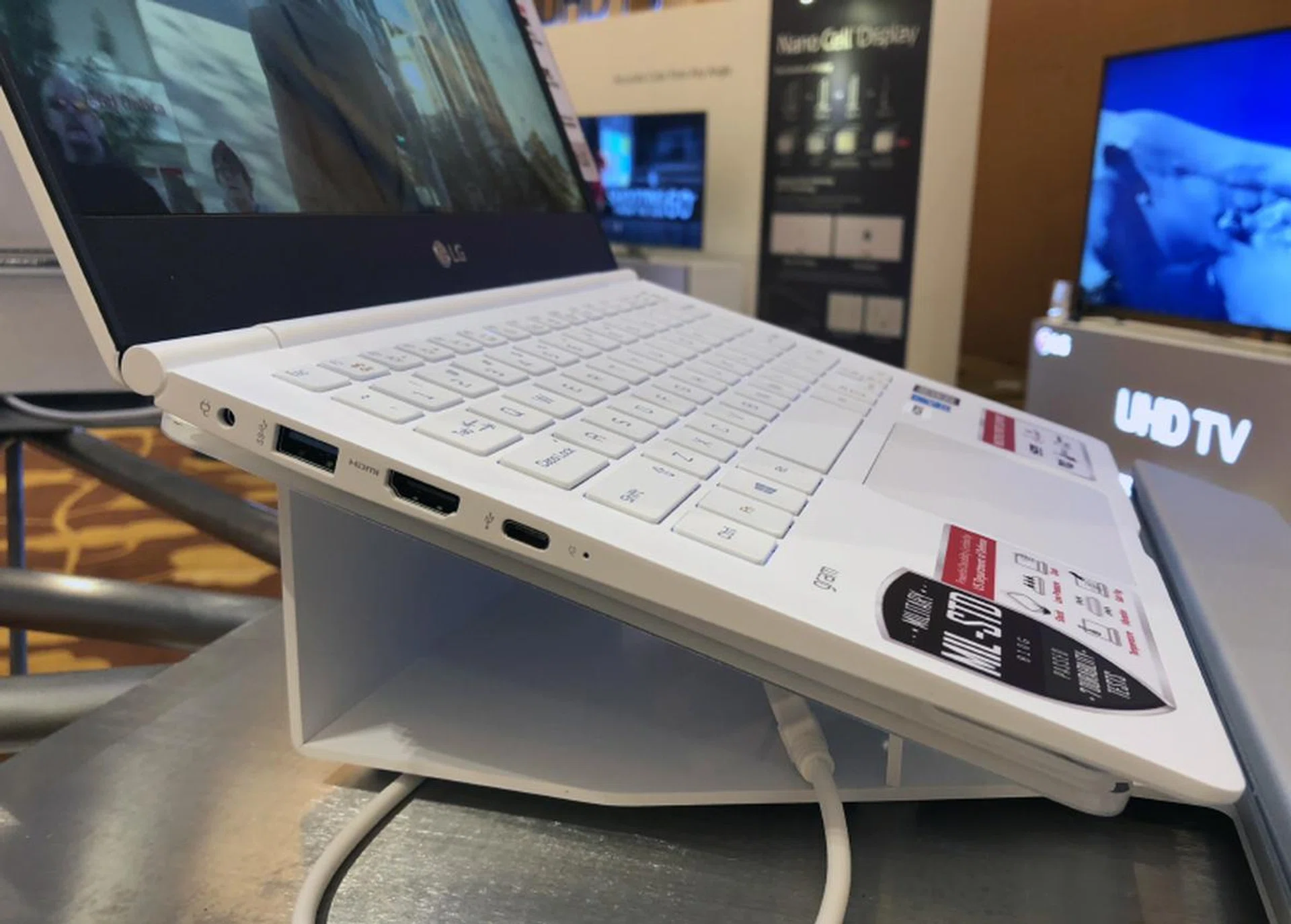 On the left, there's a USB 3.0 port, an HDMI port, and a USB-C port supporting USB 3.1.