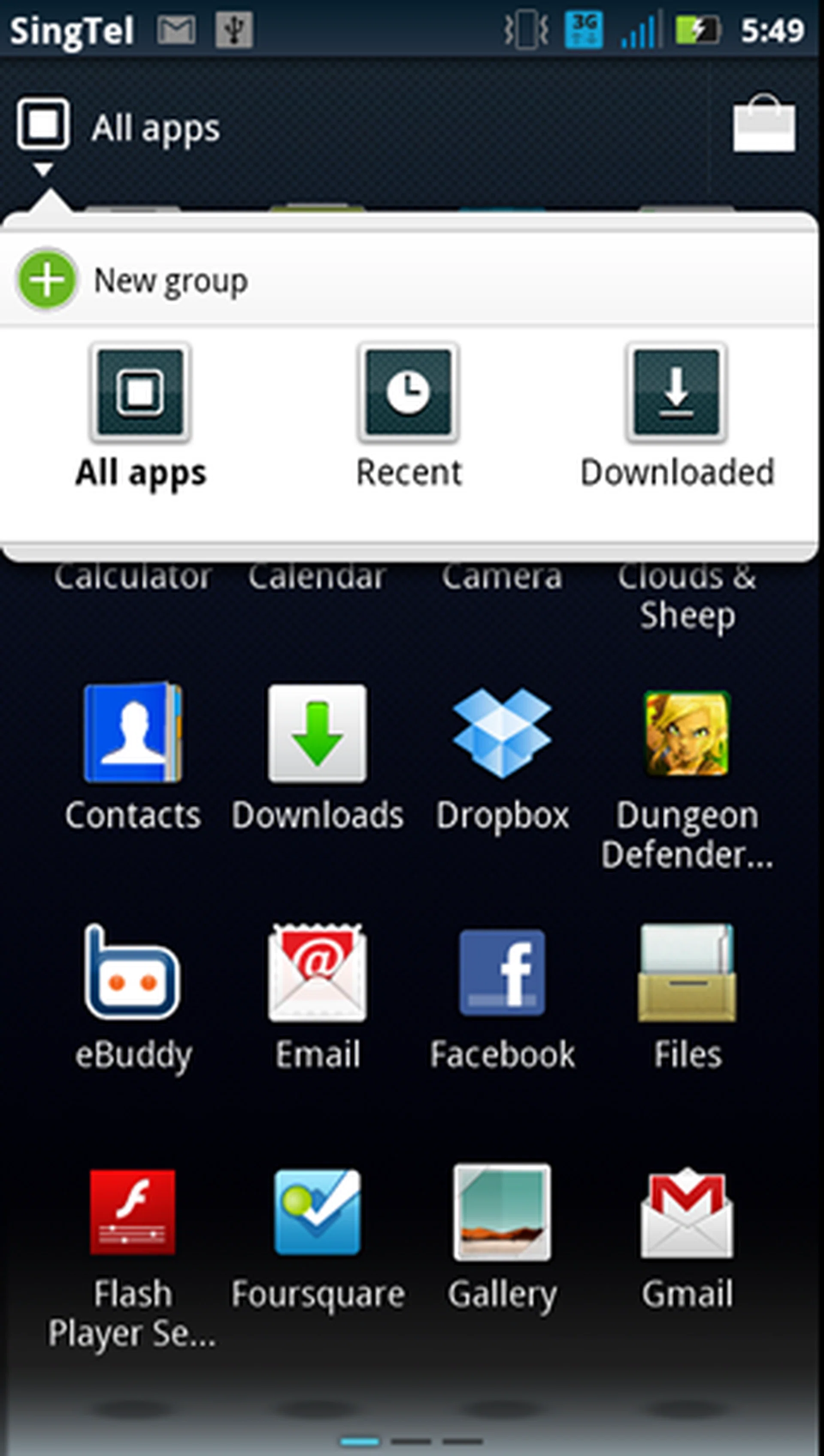 Tap on the top to create a new group or access any of the existing tabs (All Apps, Recent or Downloaded).