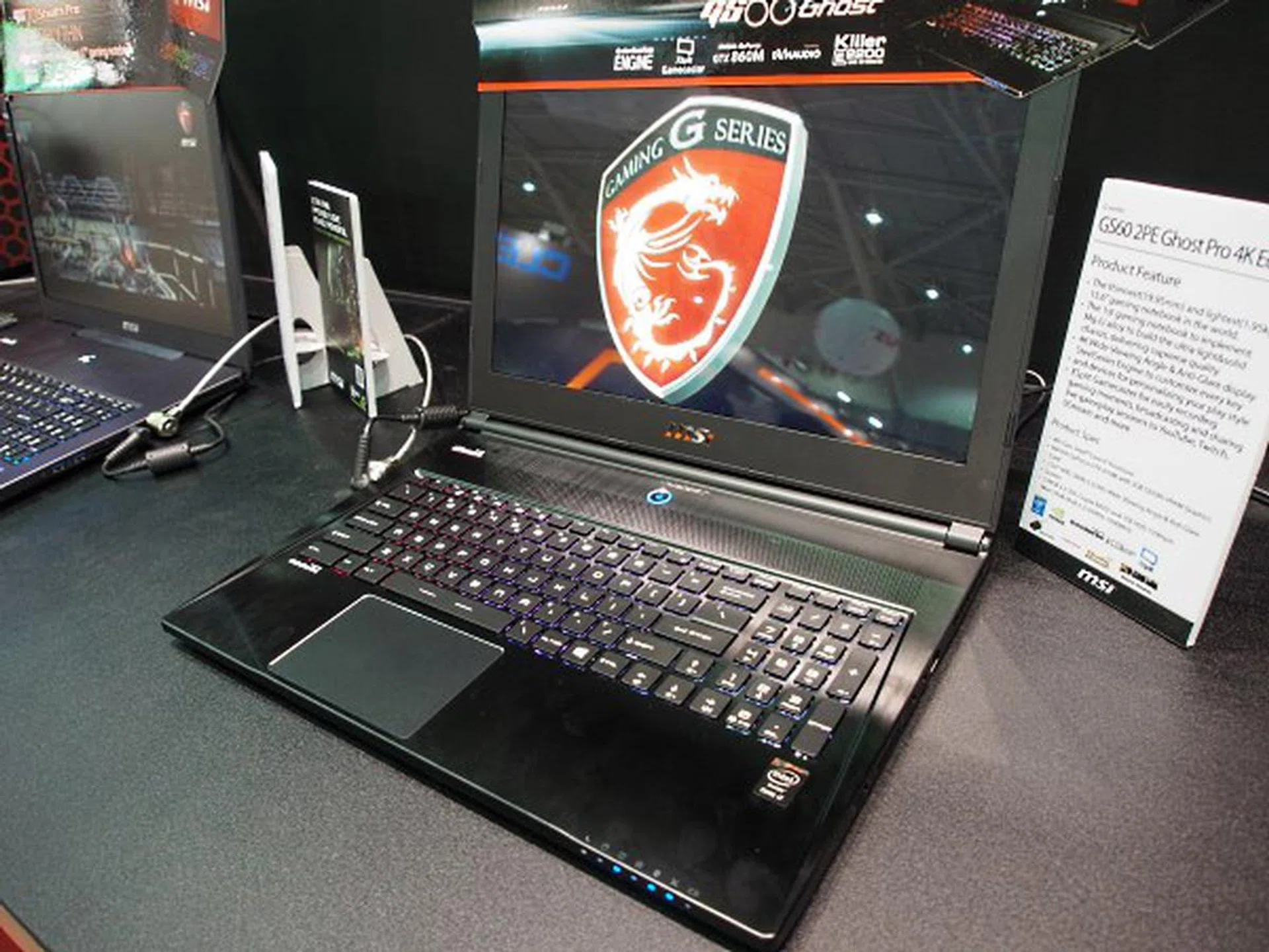 The GS60 Ghost Pro, now with Intel Haswell and NVIDIA GeForce GTX 870M for extreme performance in an ultra lightweight, slim, sexy body. It also comes with a "3K" WQHD display. The 4K display seen here is just a technology demo.