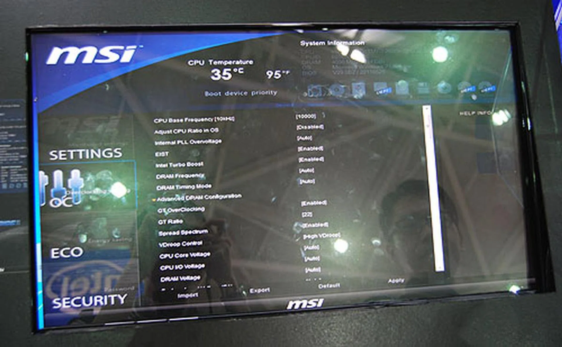 This is the new ClickBIOS II, which appears to be a welcome change from MSI's first UEFI BIOS effort. This one looks more professional, with some positive changes in the user interface. It also accepted our touch input at the demo, so it's similar to what Gigabyte did with its TouchBIOS. 
