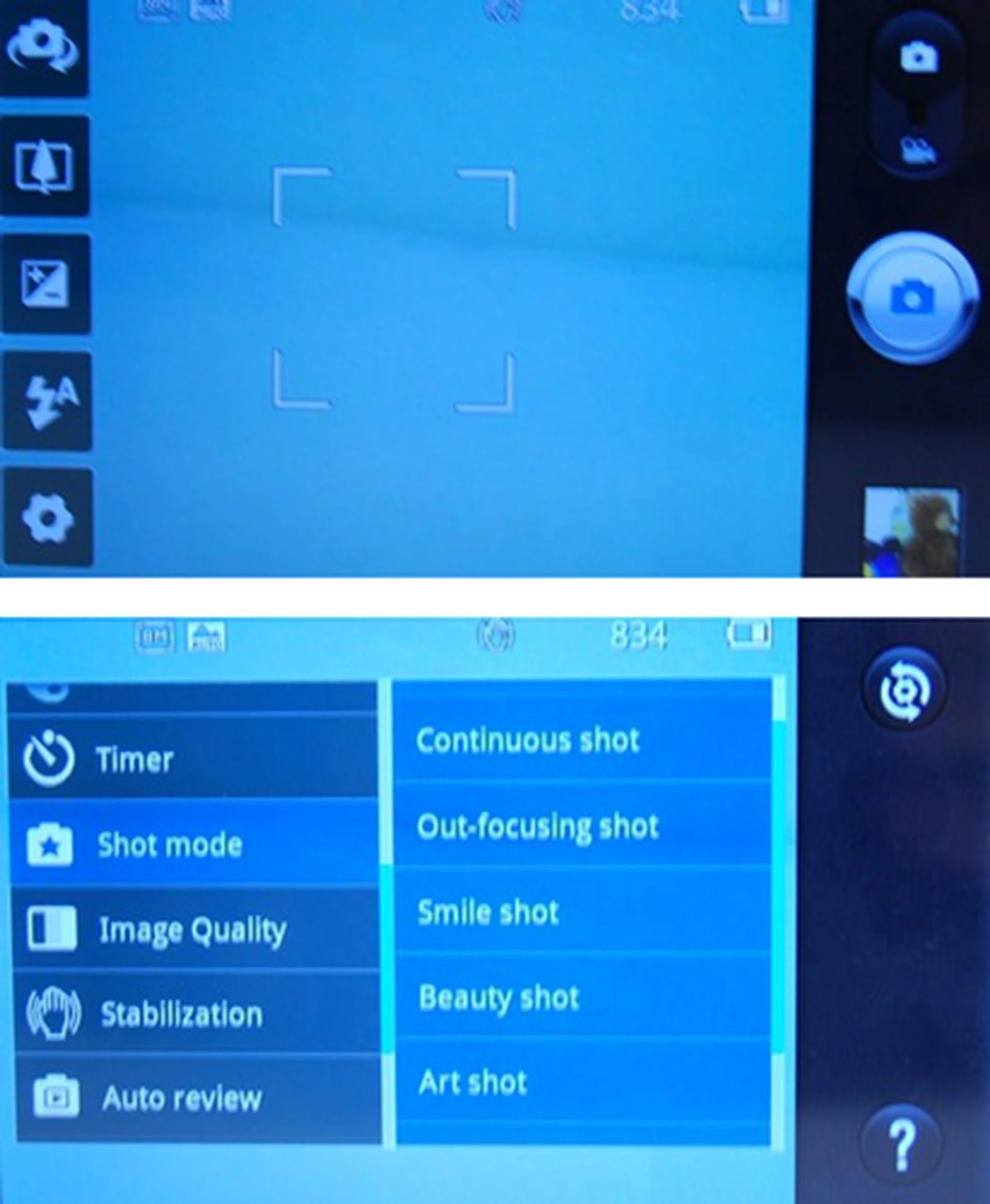 While we would have preferred easier access to the zoom options, we must say that the stock camera app here comes packed with some cool features.  Click the first icon for a quick switch from your rear to front camera.