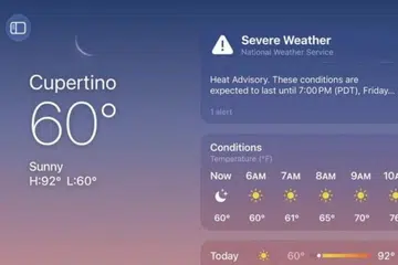 Apple’s Weather app interface in landscape mode.