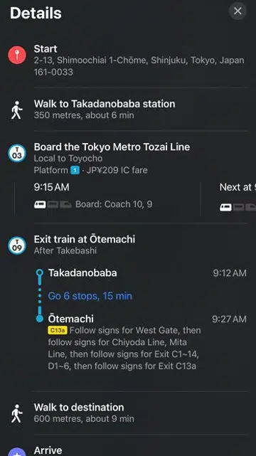 Note the detailed directions for exiting the station.