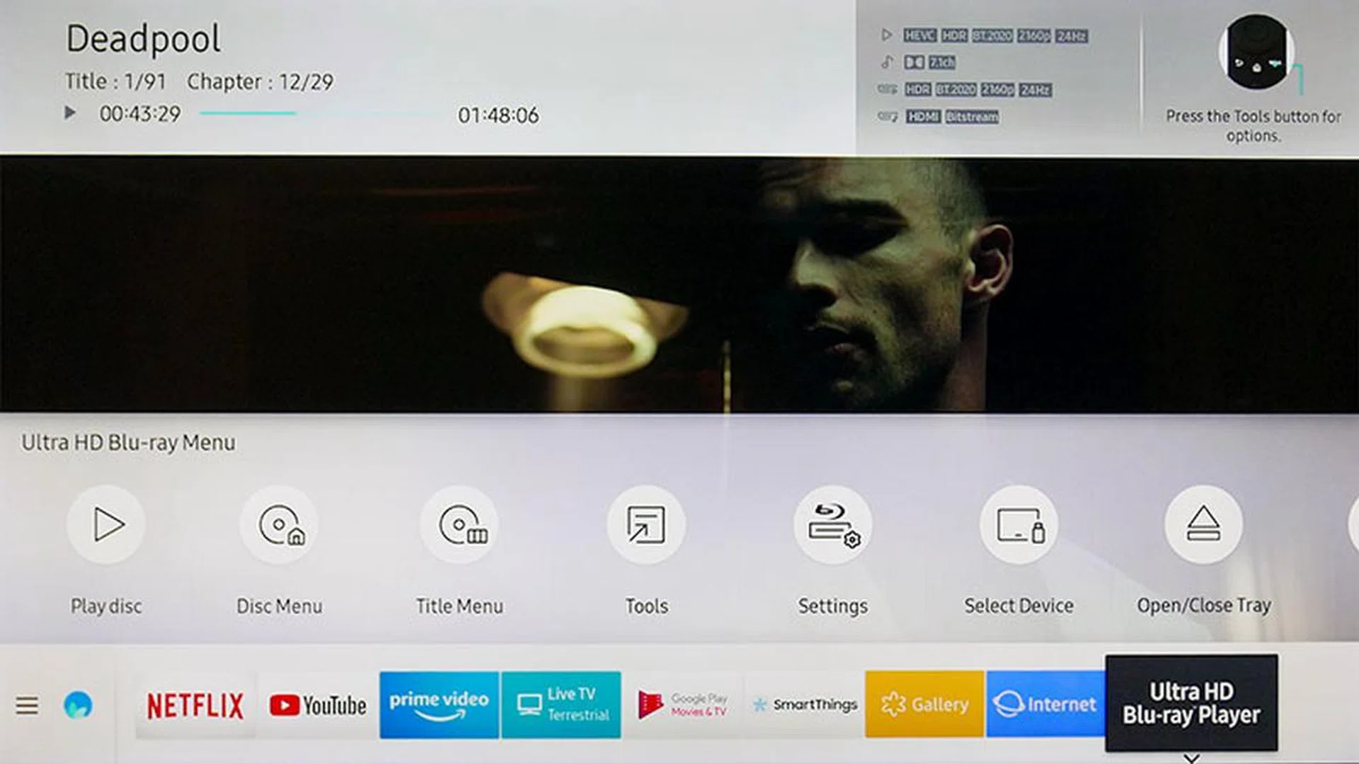The same smart remote used by the TV can also be used to control other devices, such 4K Blu-ray players.