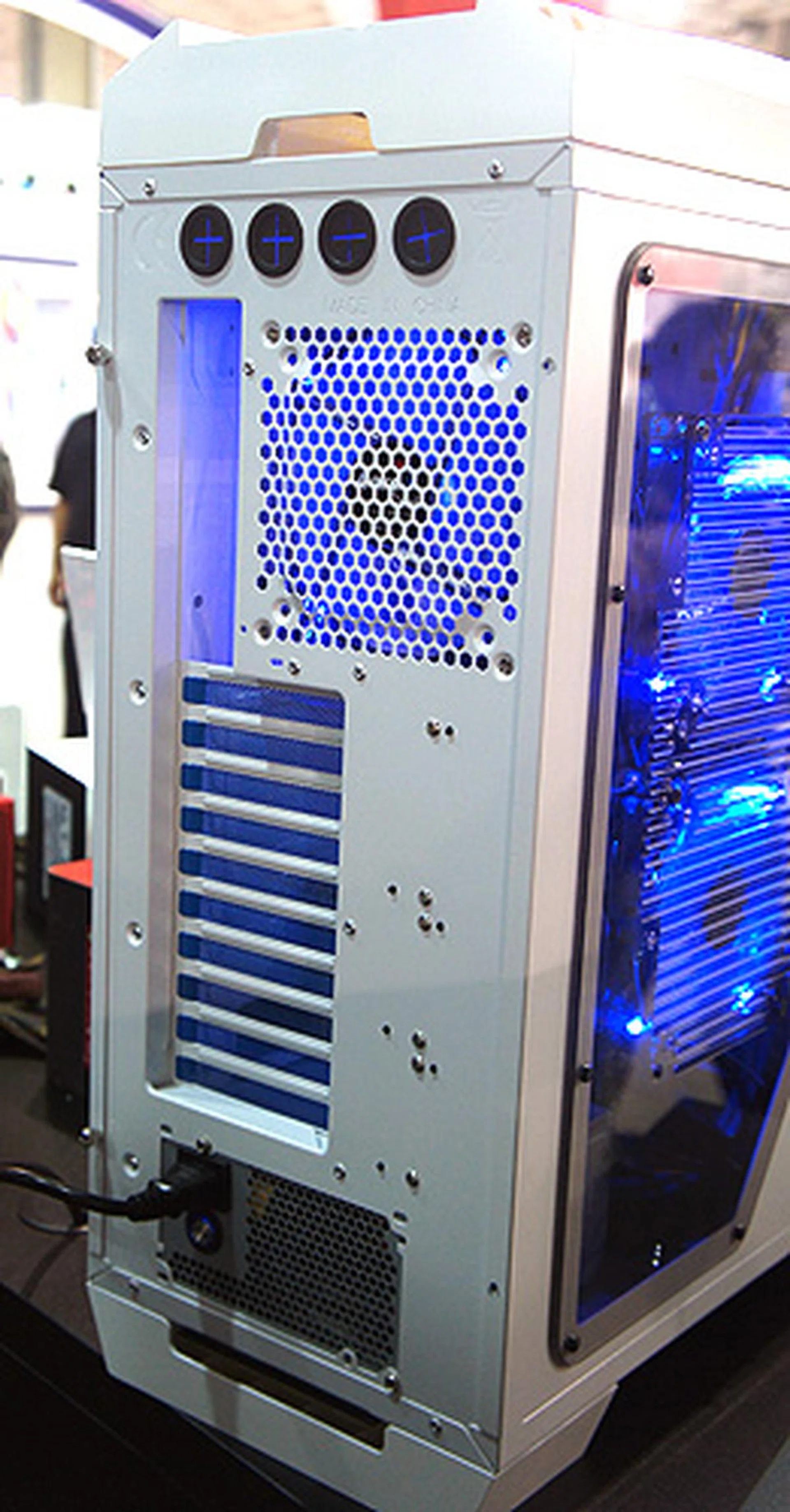 Round the rear we can see that it will have nine expansion slots and four grommets for liquid cooling setups.