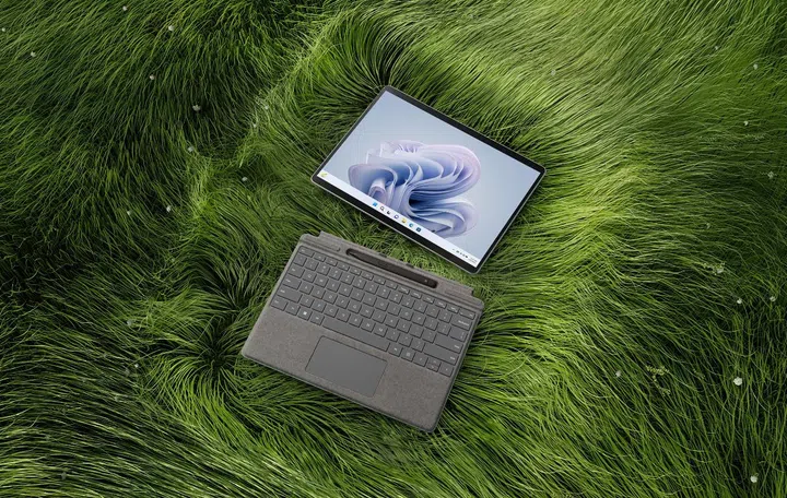 It is compatible, but doesn't ship with, the Surface Slim Pen 2. Be sure to factor its cost in if you would like the pen functionality. (Image source: Microsoft.)