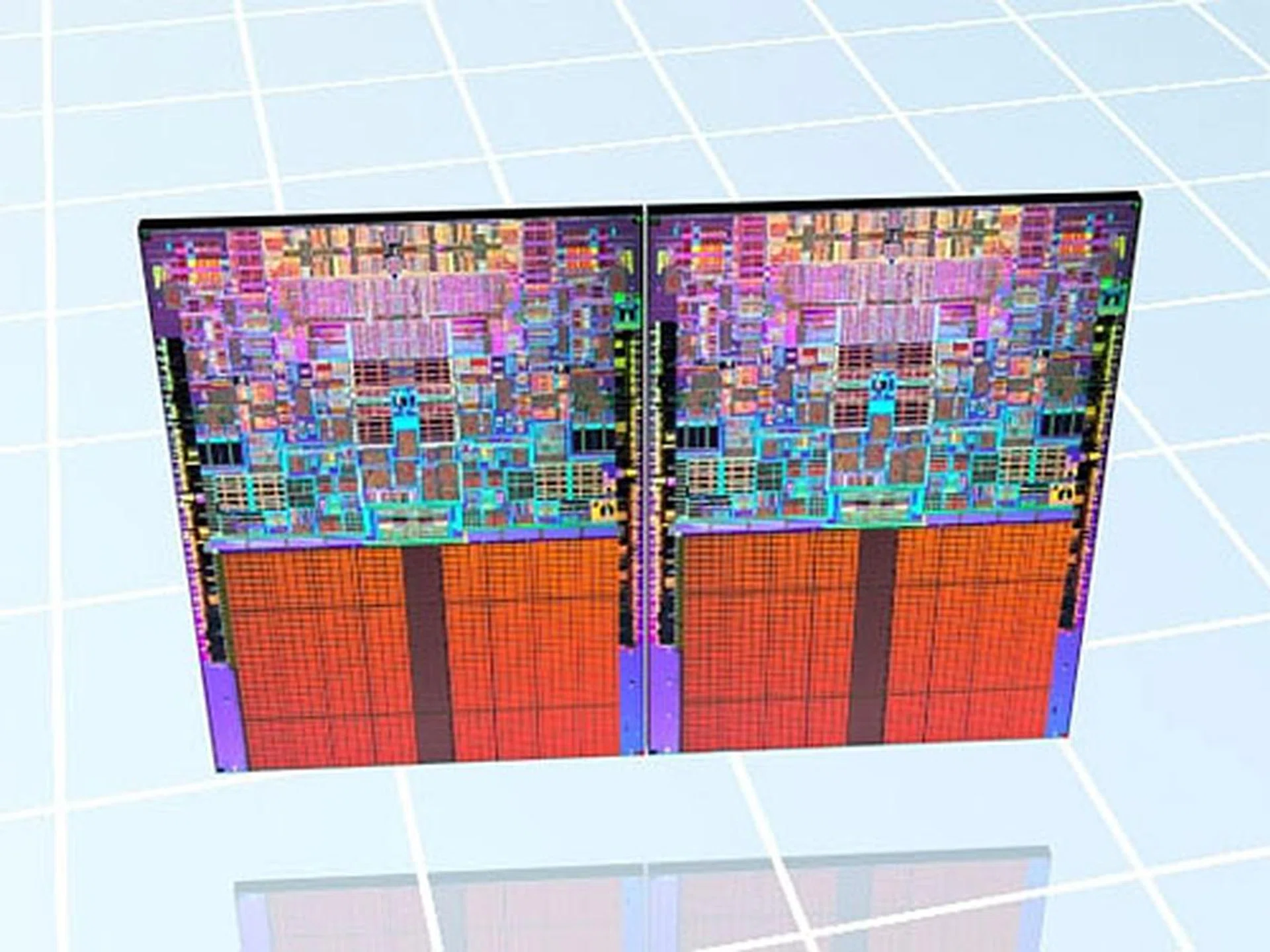 Intel's 45nm quad-core processor, codenamed Harpertown, is packaged by combining two dual-core dies together.