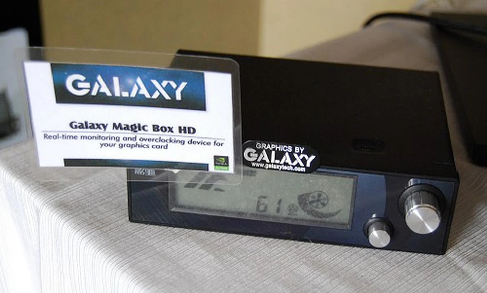 This is the Galaxy Magic Box HD and as its description says so, it's a real-time monitoring and overclockng aid for your GPU.