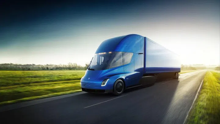 This is Tesla's first electric truck called the Semi, and if all goes as planned it will debut sometime in 2019 with semi-autonmous drive capabilities.