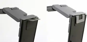 The Xcanex is mounted onto the stand with the help of a flexi-hook (pictured) and an elastic velcro strap (below).