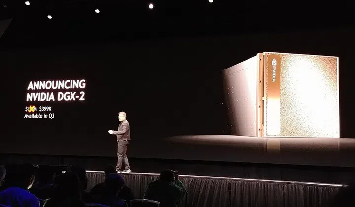 NVIDIA's CEO felt that a system of its class should likely command a US$1.5 million price tag, but he's feeling generous enough to price it at US$399,000. It's still a big sum, and it's certainly more expensive than two DGX-1 machines, but it's a justified premium for its current positioning and the newer Tesla V100 GPUs with double the graphics memory.