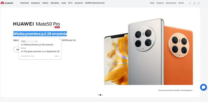 Huawei Mate 50 Pro listed on Polish website.