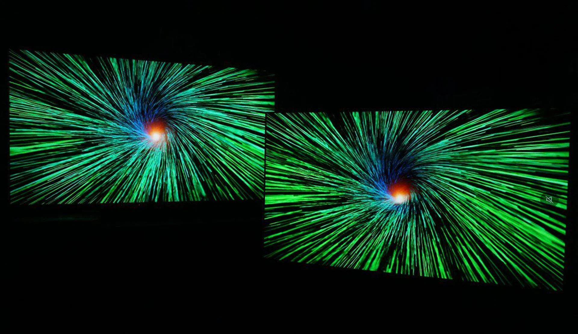 Can you tell which TV is which? Neither can we if weren't the ones setting this up. Here, we're testing with a Dolby Vision clip, so it's at 4K and using HDR. On the left, we have the Sony A90J. On the right, we have the LG G1.
