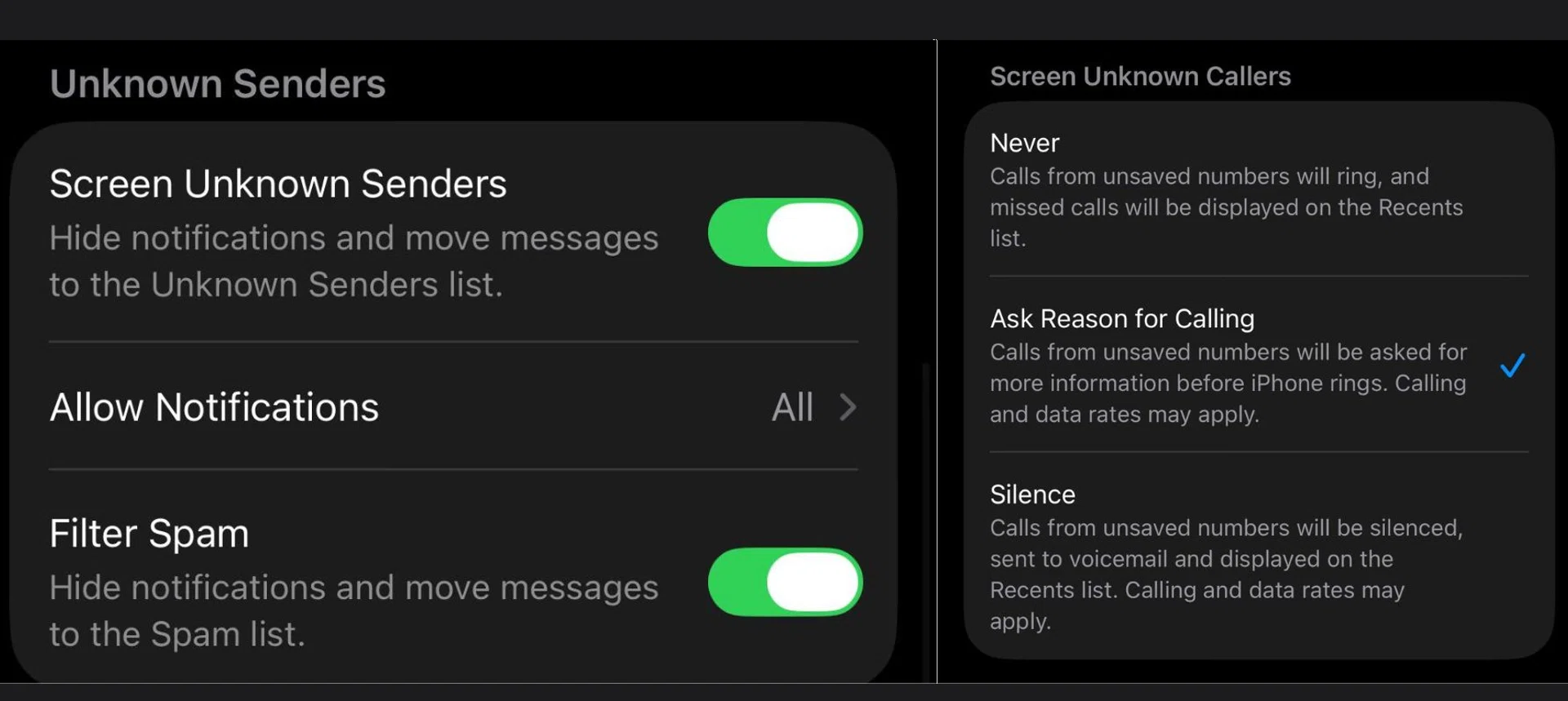 The latest Call and message screening functions introduced in iOS 26. 