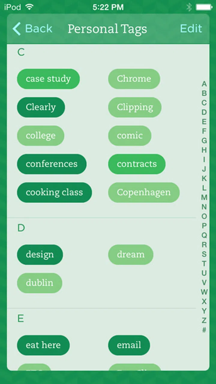 Tags section in Evernote for iOS7.
