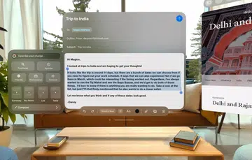 visionOS 2.4 will bring Apple Intelligence features such as Writing Tools (pictured here) to the Apple Vision Pro. Photo: Apple