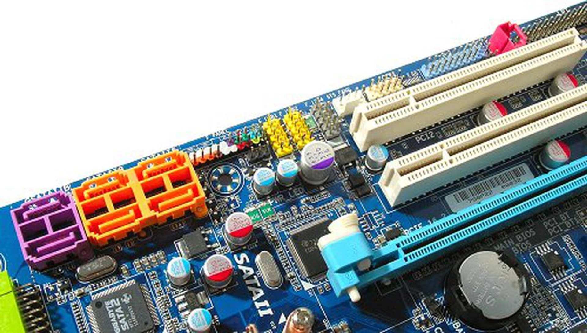 Almost all connectors and headers moves to the bottom lower side of the board.
