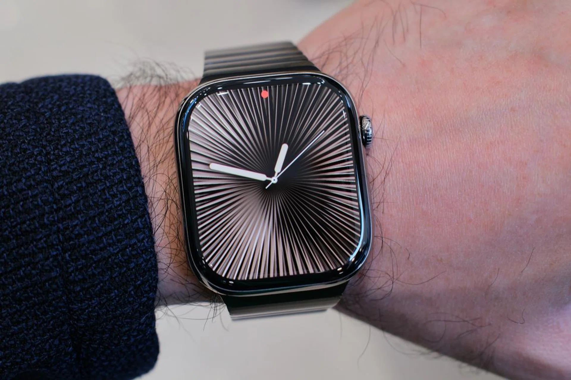 The new Apple Watch Series 10 in polished titanium. Photo: HWZ