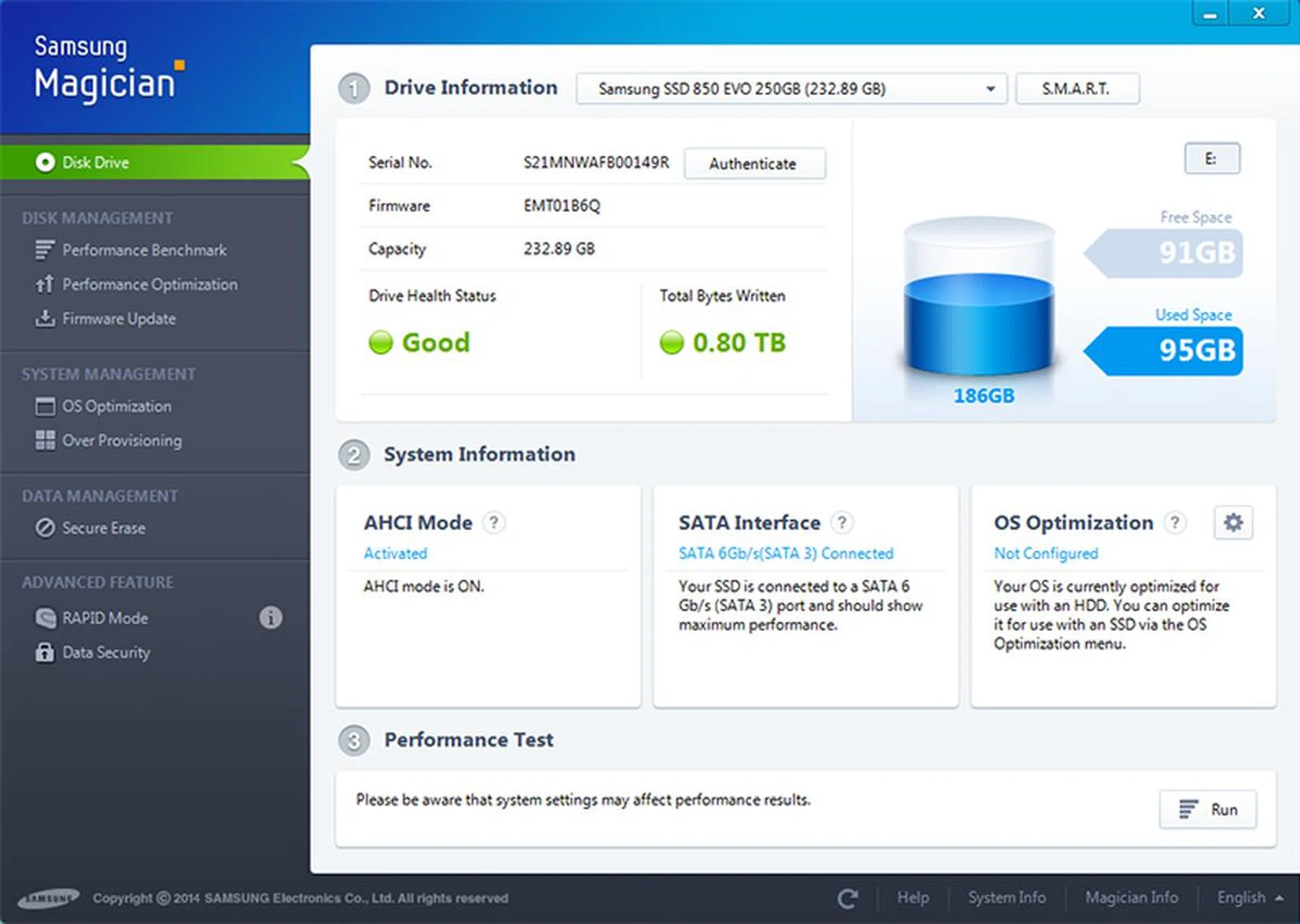 Samsung's Magician utility is easy to use and helps monitor the status and health of your drive.