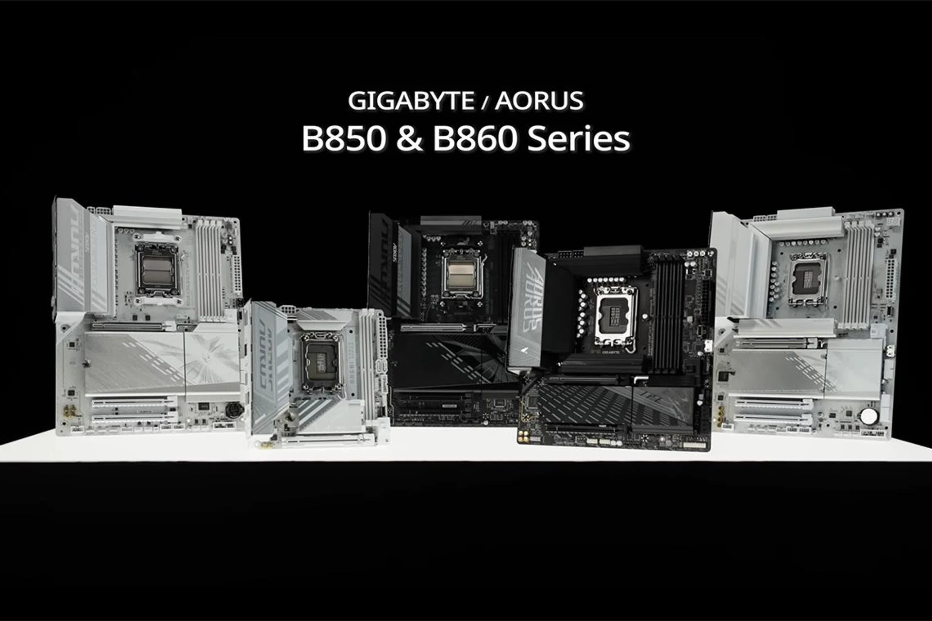 The new Gigabyte AORUS motherboards, some of which come in the ICE colourway. (YouTube Screenshot: AORUS)