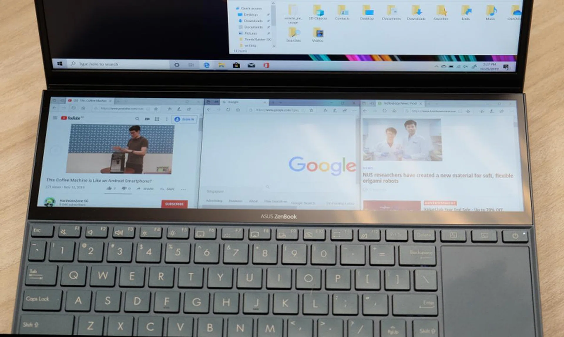 You can still snap three windows in place in the ScreenPad Plus but it's smaller size means most of them will be cut off.