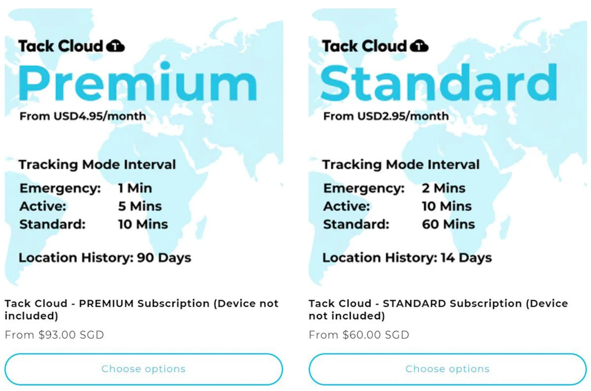 TackGPS Plus subscription plans can be bought in 1- or 2-yearly blocks. 