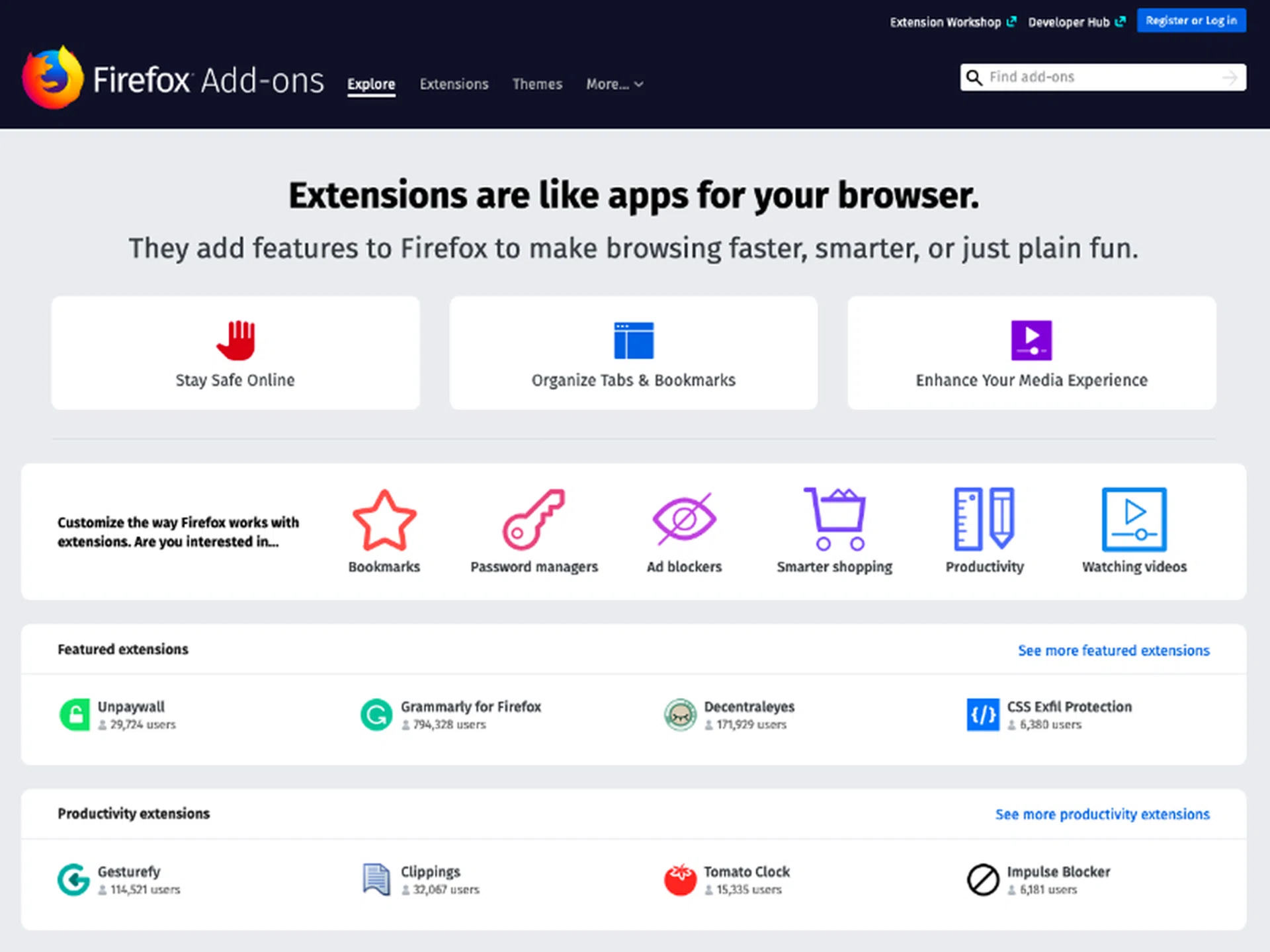 Like Chrome, Firefox has tons of extensions with which you can use to customize your browsing experience.