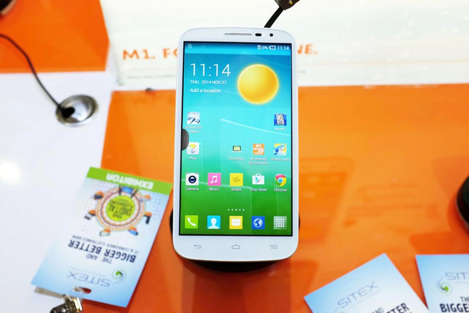 The Alcatel Pop S9 is one of the most affordable 4G LTE phablets on the market. The S9 has a 5.9-inch HD display and is powered by a quad-core 1.2GHz processor. It is available at the M1 booth for just $338, and the first 20 customers will also receive a free Alcatel Gecko power bank.