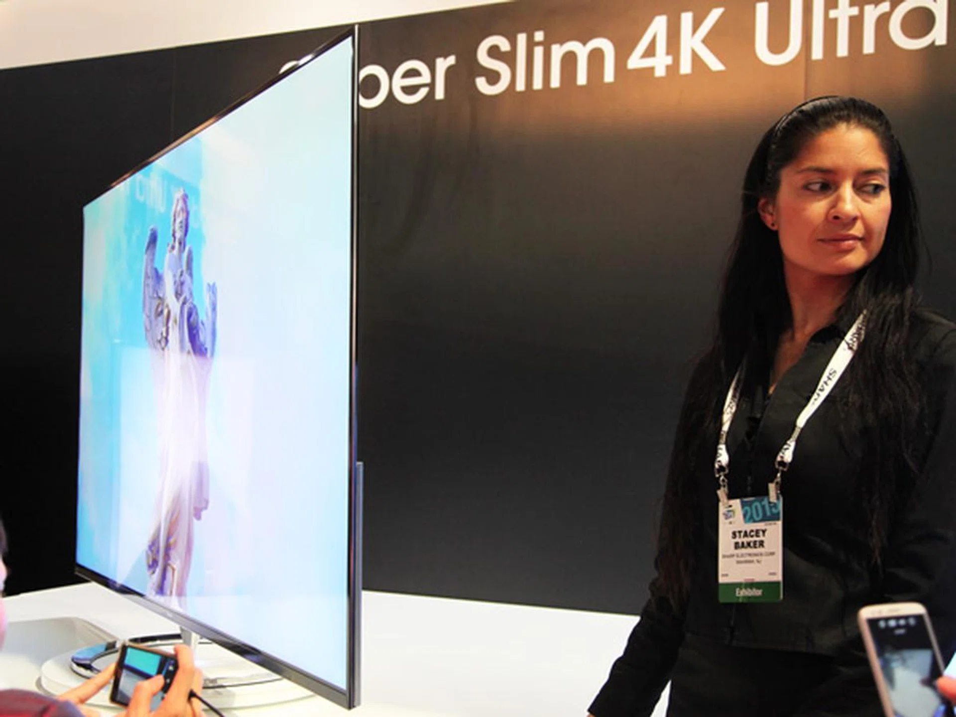This upcoming Sharp 70-inch 4K UHD TV was developed using unique materials to create a large TV screen that's less than half an inch thick. This TV is expected to ship in the third quarter of 2015.