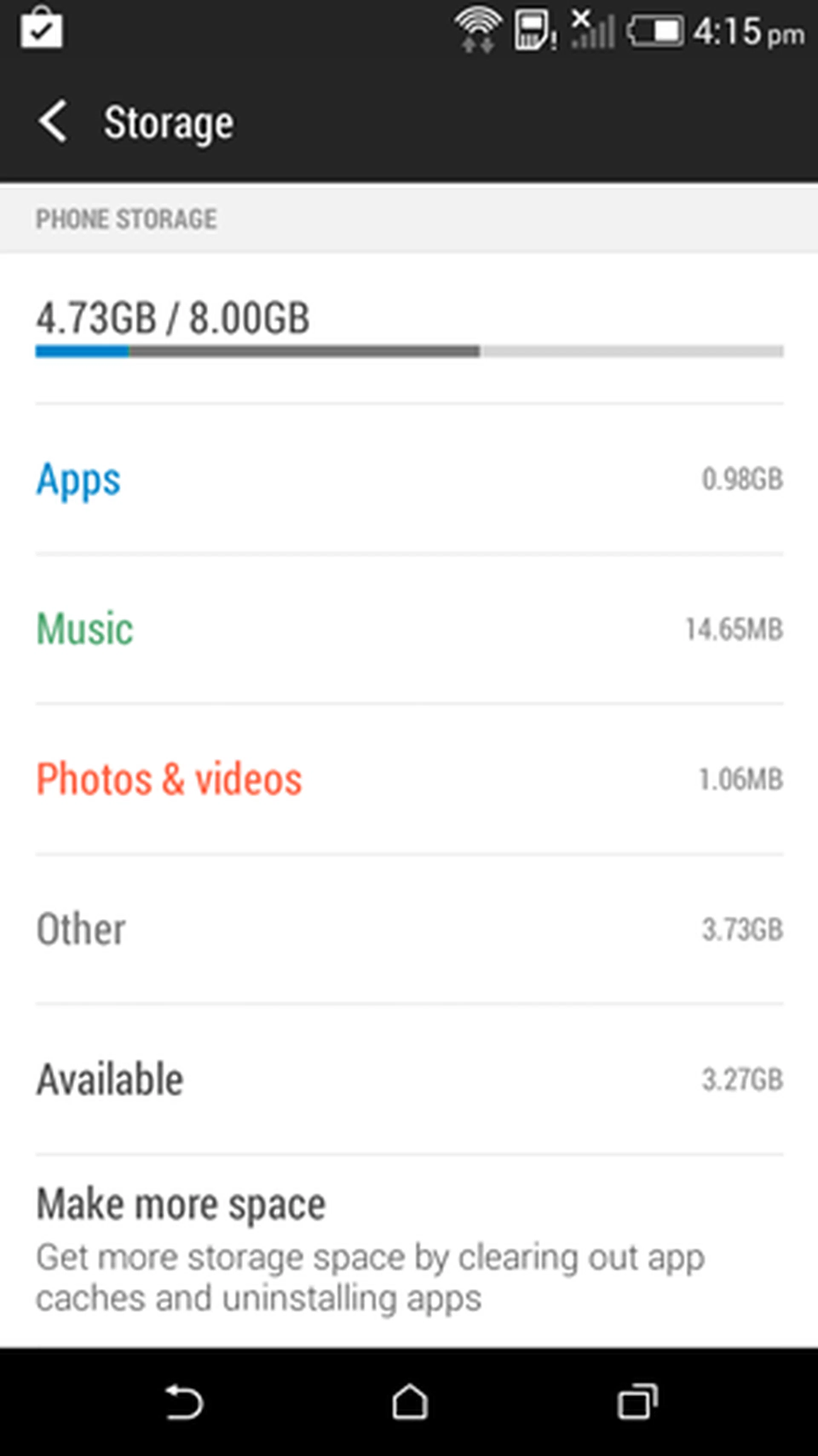 You get about 3.27GB of available storage space out of the box after updating all the preloaded apps.
