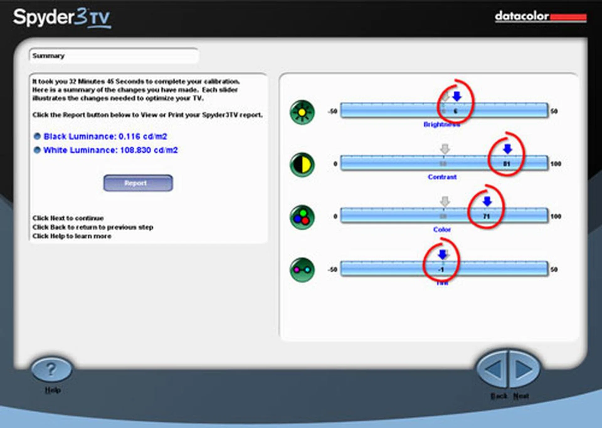 Panasonic's VT30S' Spyder3TV calibration results are as follows: Brightness: 6, Contrast: 81, Color: 71 and Tint:-1. Black and white luminance are recorded as 0.116cd/m2 and 108.830cd/m2 respectively. The VT30S has a comparable black luminance levels as the LG PZ950, although the Panasonic has a marginally higher white luminance result.  