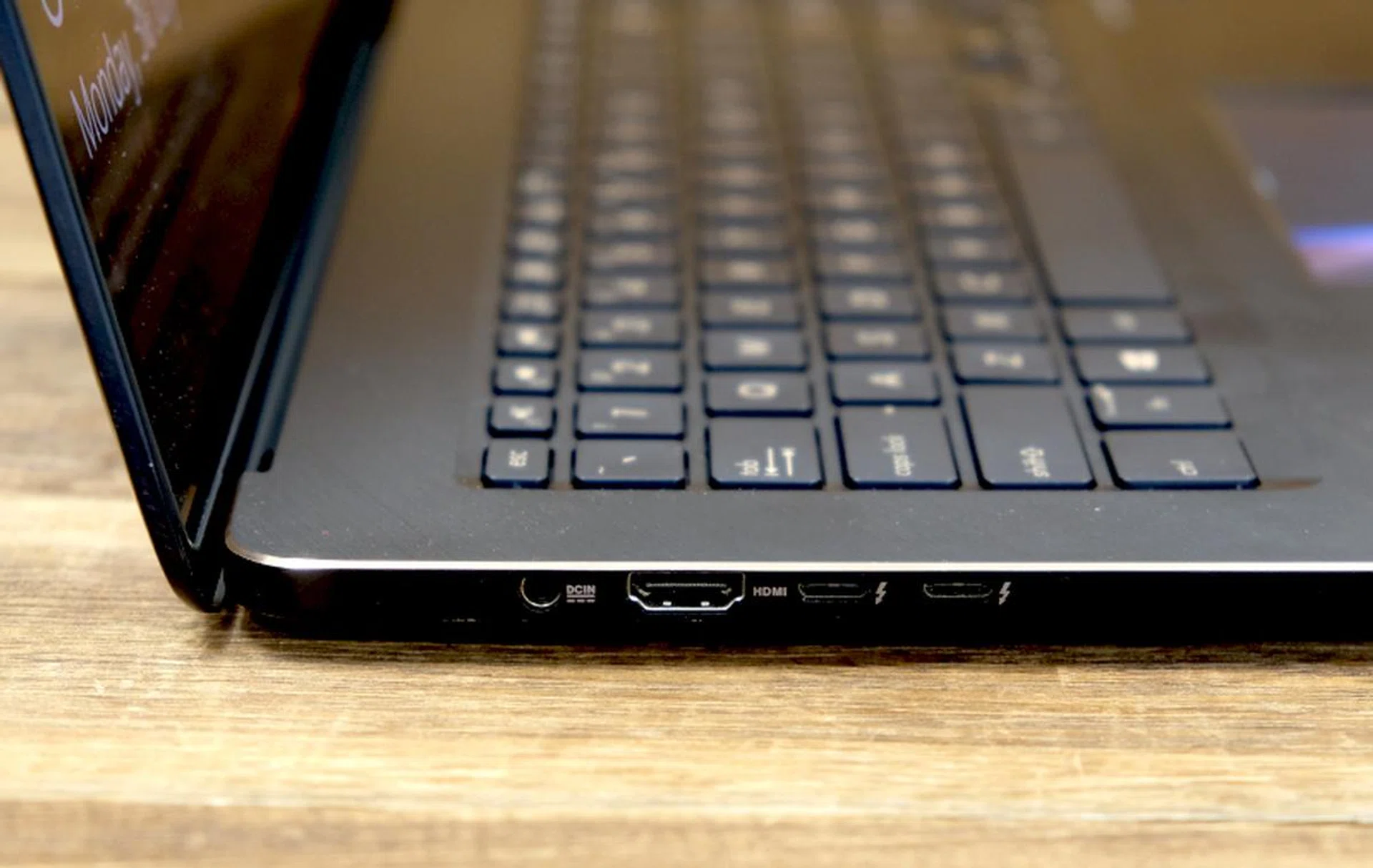 The two USB-C Thunderbolt 3 ports are on the left while the other two USB Type-A USB 3.1 ports are on the right.