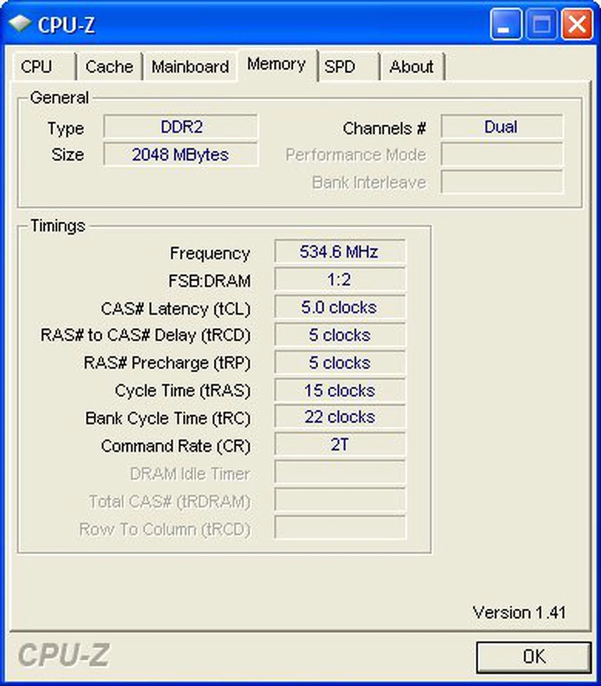 OCZ Reaper HPC PC2-8500 memory with SPD timing at 1066MHz.