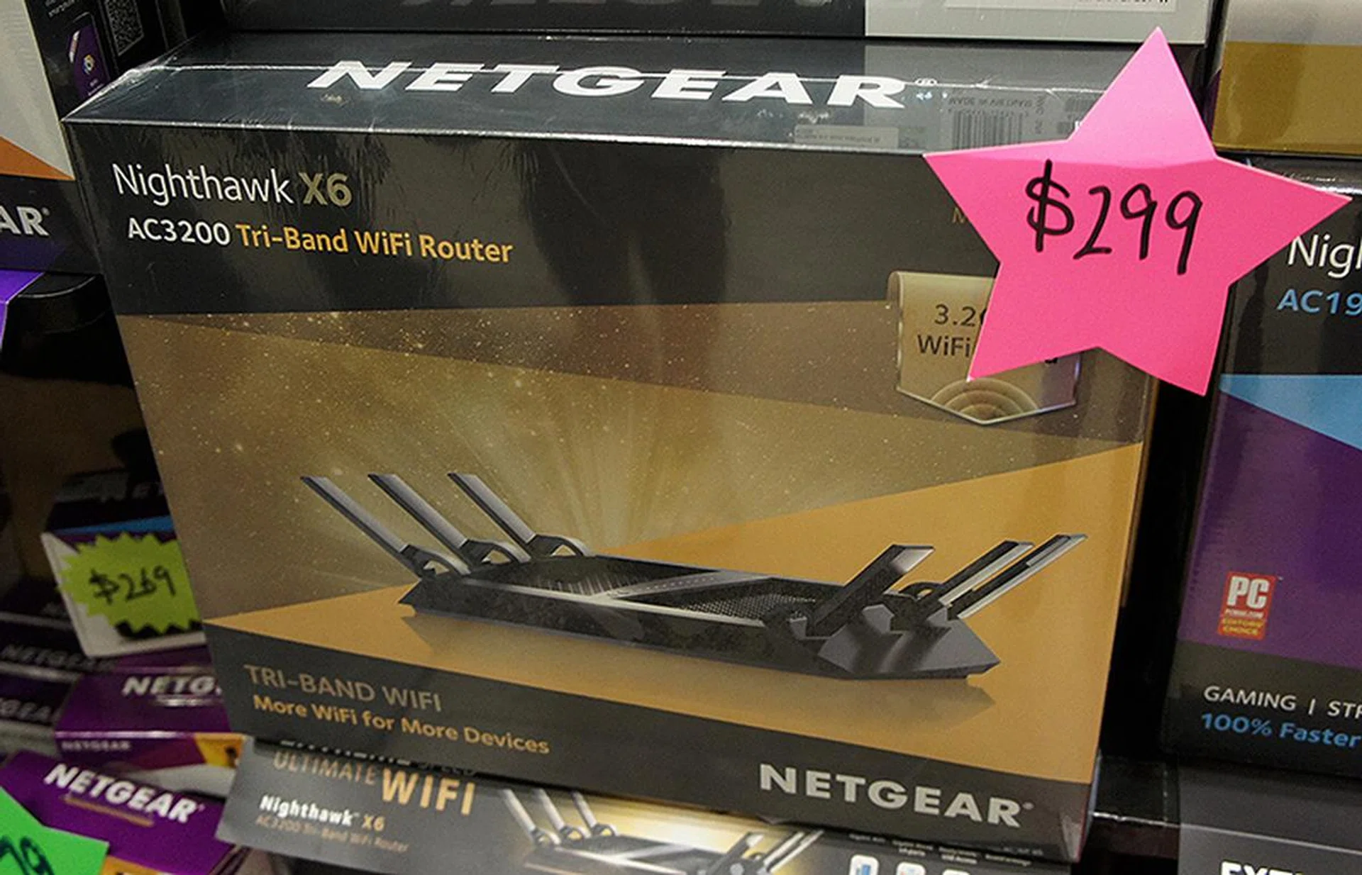 The Netgear Nighthawk X6 is a tri-band router designed for homes with multiple users and many connected devices. It broadcasts three networks - one 2.4GHz and two 5GHz - and offers speeds of up to 3200Mbps. It is going for $399 (U.P. $459). If you are lucky, the first 50 customers can purchase it at just $299.
