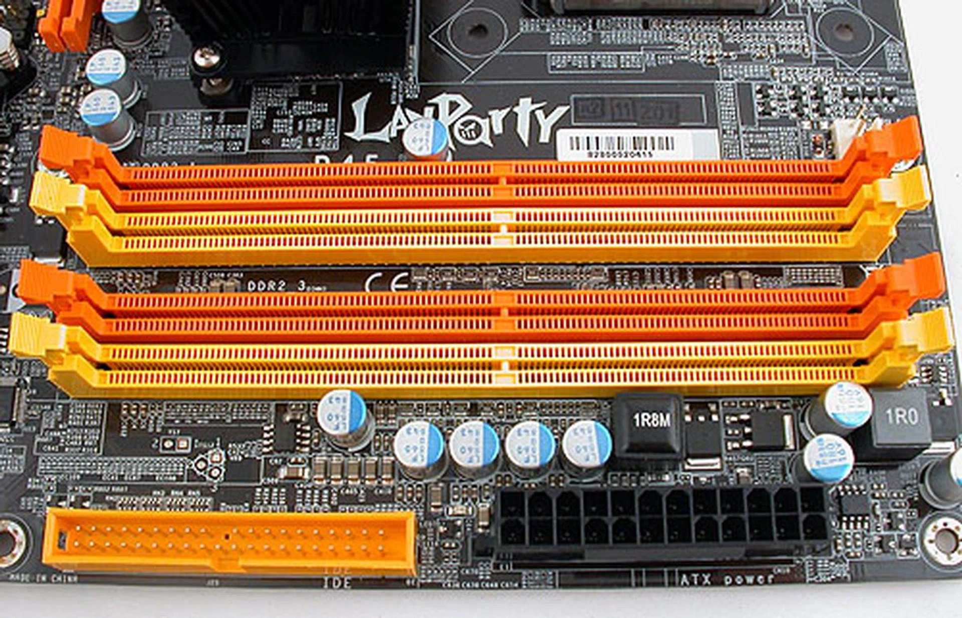 The typical 4 DIMM dual-channel slots supporting up to DDR2-1066. Users can install up to 8GB of memory on this board.