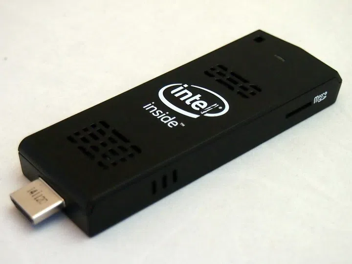 The Compute Stick plugs into a HDMI port.