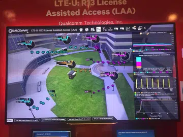 This image shows an existing LTE + WiFi network. The yellow bars on the right of the image represent each user's mbps. The last bar on the far right is a Wi-Fi only user.
