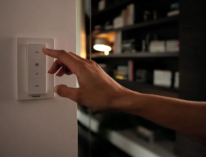 The dimming remote can be mounted onto a wall, or stuck on using the back adhesive.