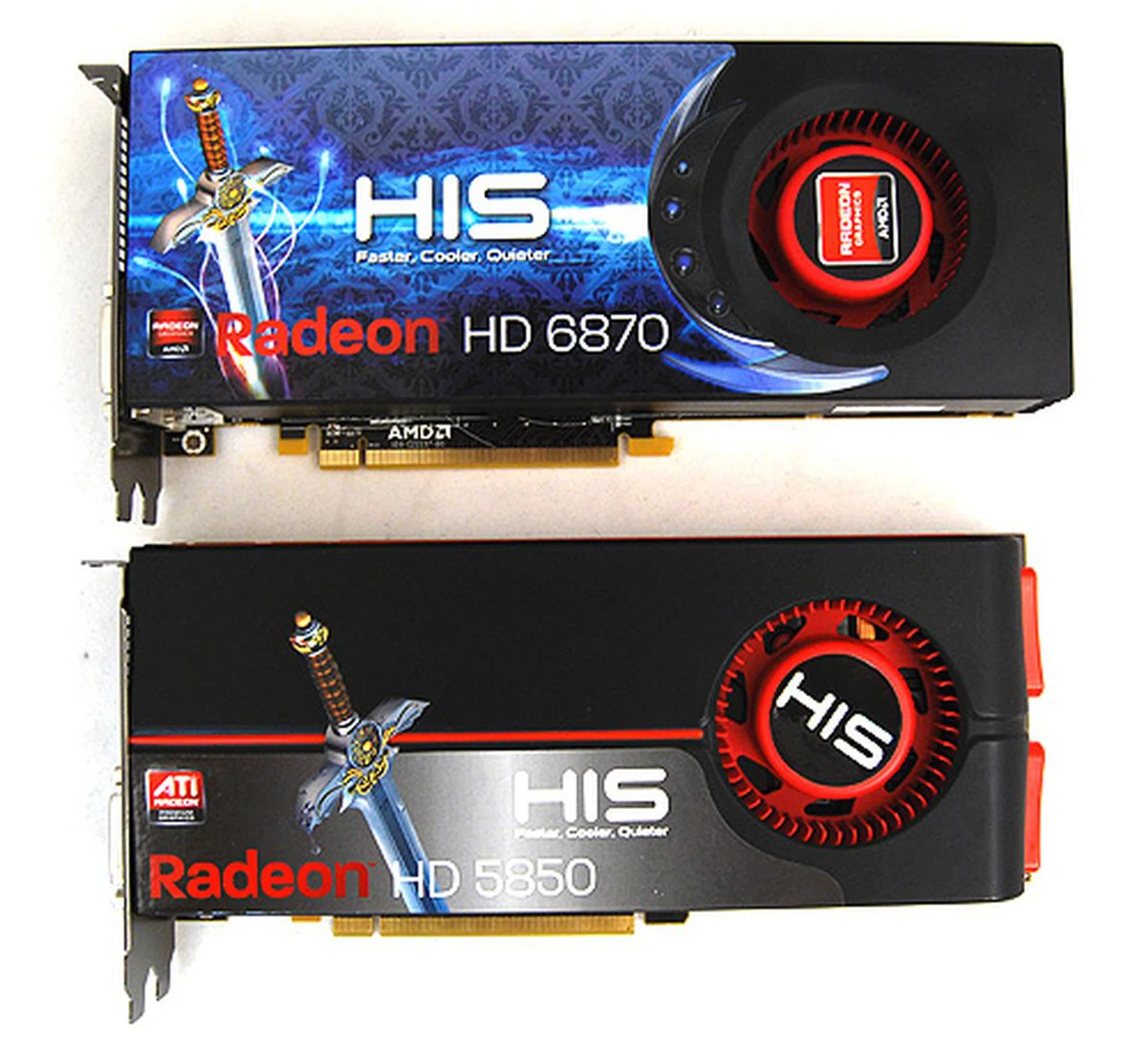 Confusingly, because of AMD’s new naming scheme, the new Radeon HD 6870 replaces the HD 5850. The new card looks bigger, thanks to the blocky cooler, but actually, the length of their PCBs is identical.