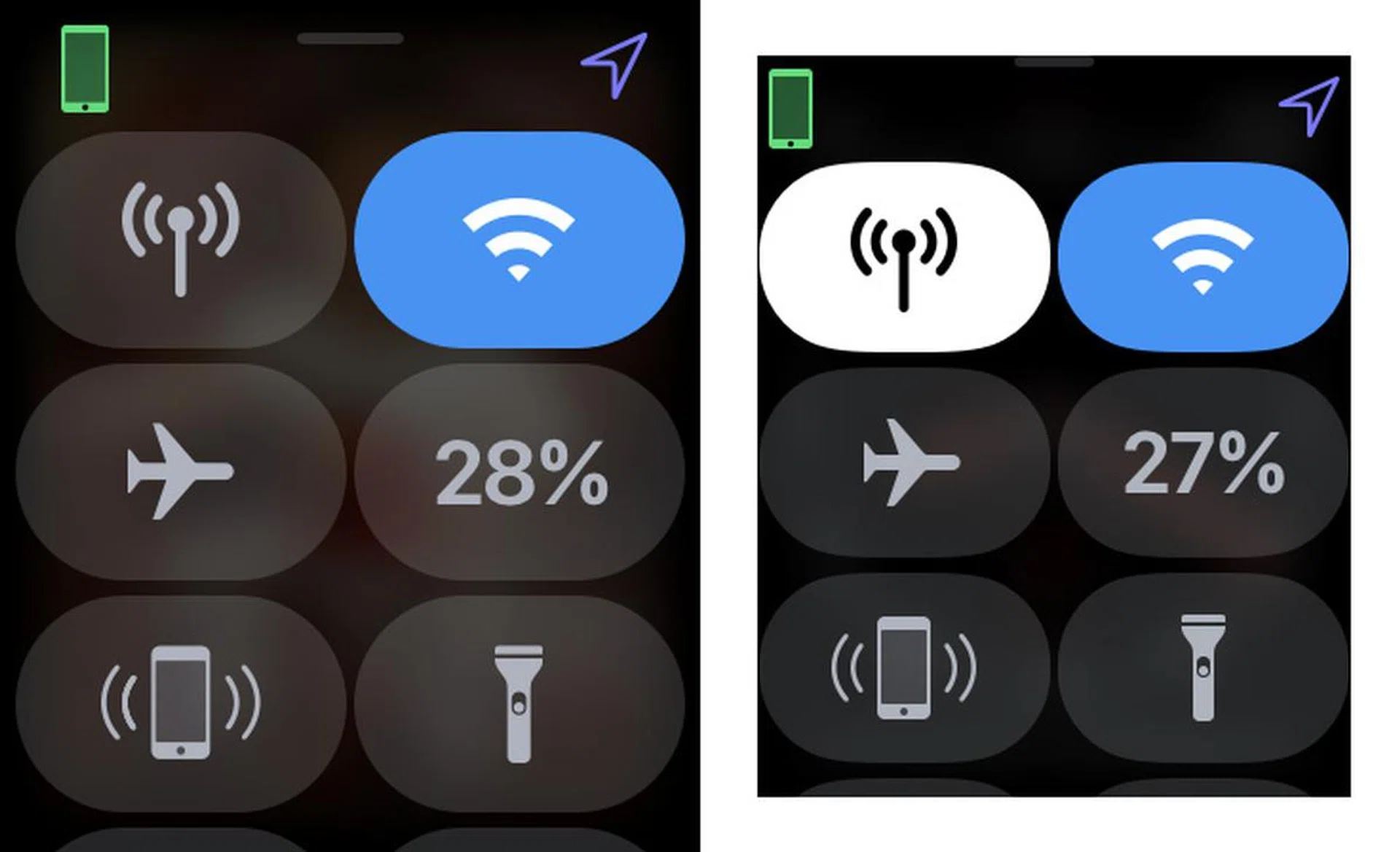Screen caps of the Apple Watch Series 4 on the left and Series 3 on the right. This is the difference in terms of sheer resolution.