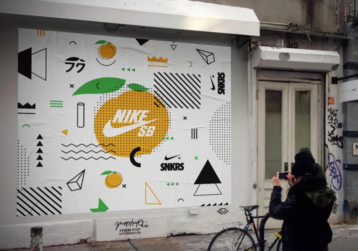 Special SNKRS posters, inspired by the Fuku menu and pasted up outside all Momofuku restaurants in the US, will also open up the AR SNKRS experience. <br> Image and caption source: Nike