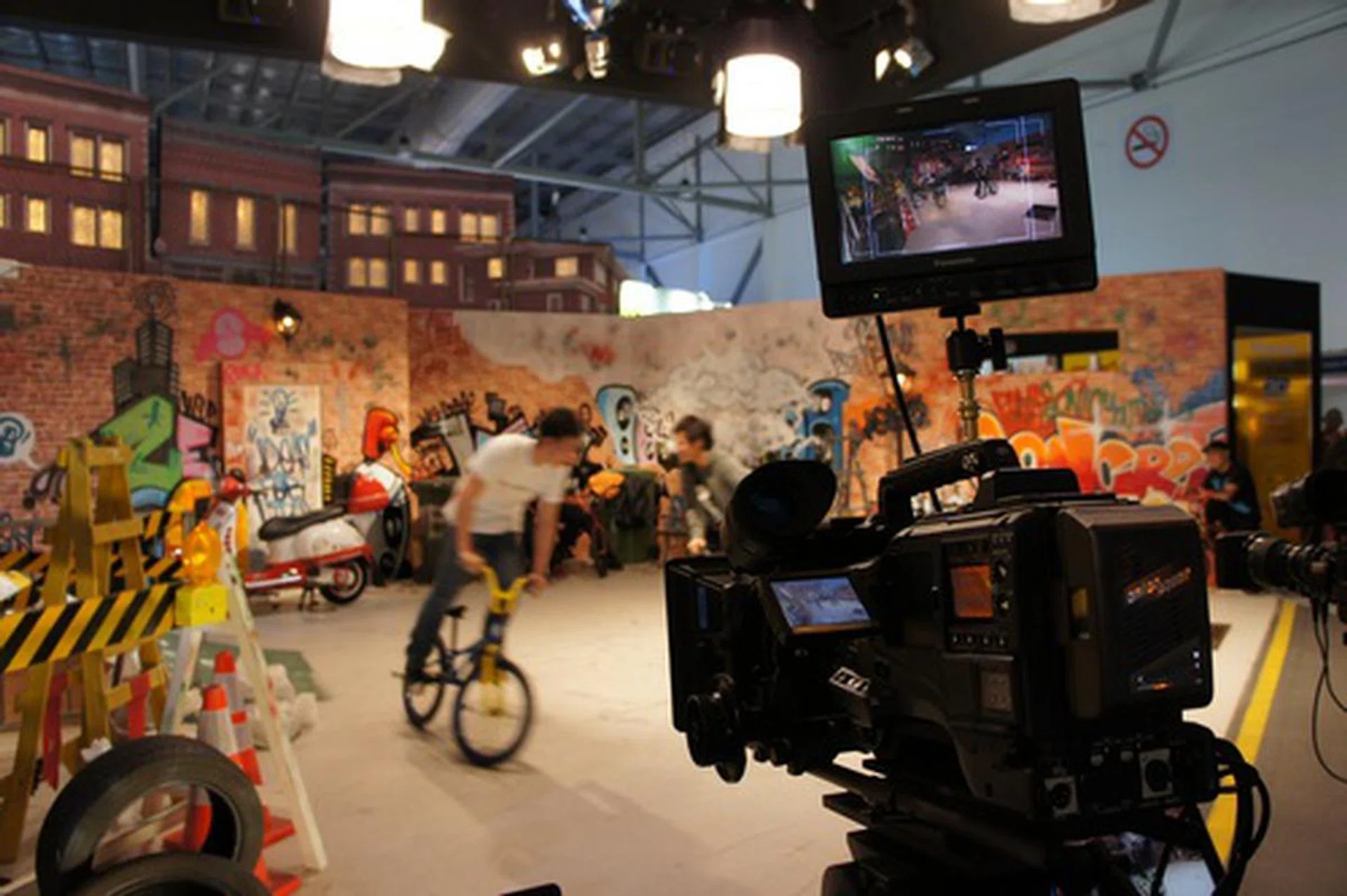 Panasonic had a team of stunt bikers on hand to showcase the performance of their video cameras.