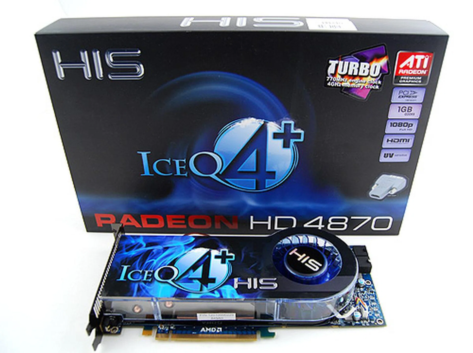 THE HIS Radeon HD 4870 IceQ 4+ Turbo is packaged nicely in the all-too-familiar dark blue HIS box. The large Turbo sticker on it proudly indicates this card is turbo-charged for performance.