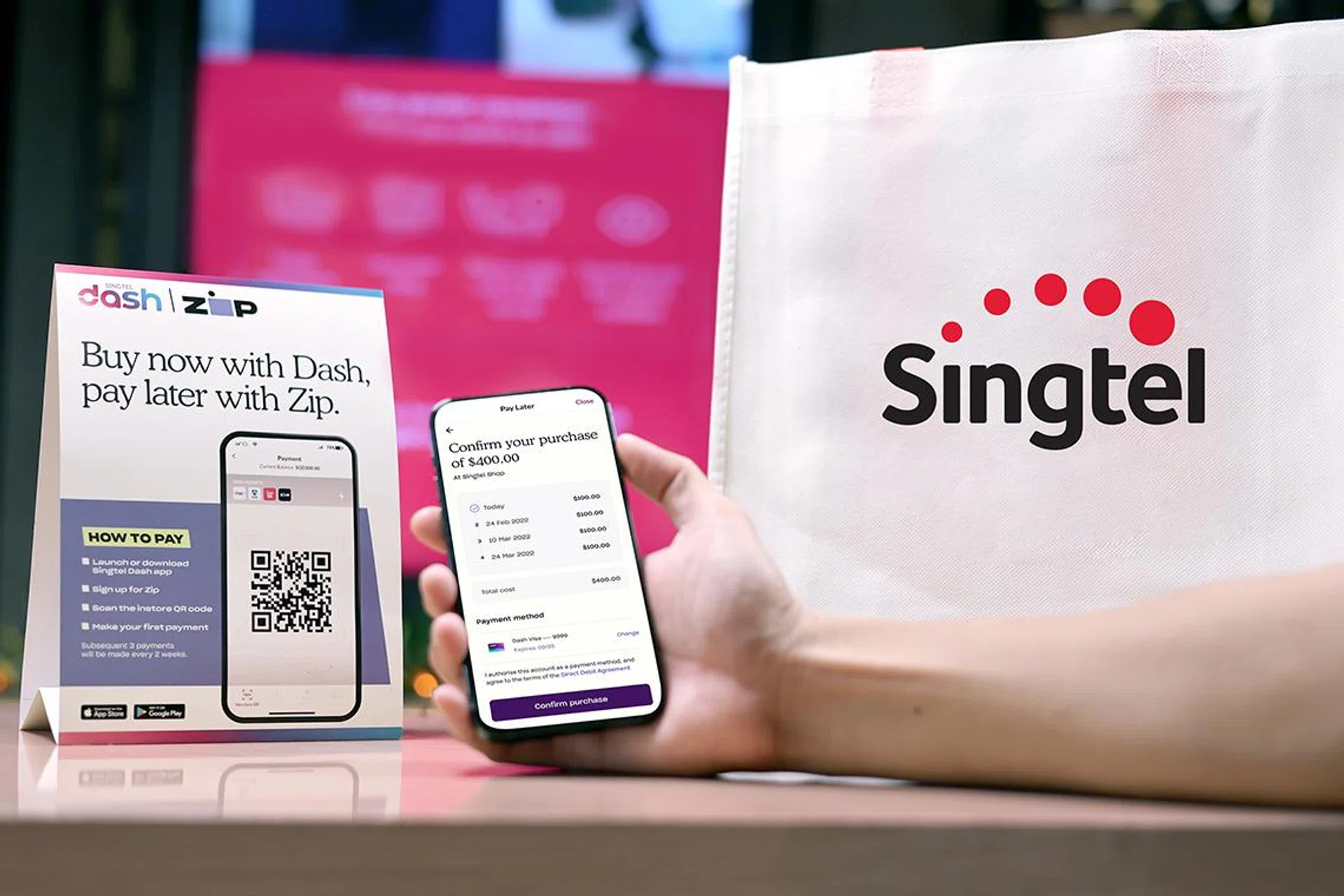 Singtel's Dash partners Zip to give customers more payment options (Photo credit Singtel).
