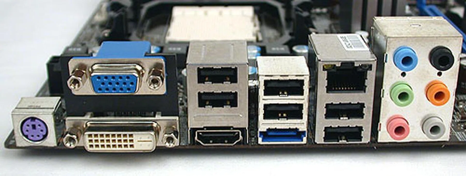 A fairly typical rear I/O panel on the MSI, with the HDMI, VGA and DVI trinity of outputs complemented by an eSATA port and the usual USB, LAN and audio connectors.