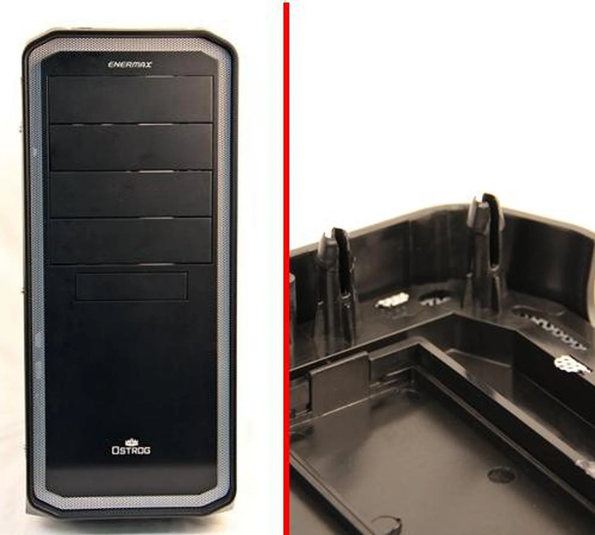 On the right, the photo shows that round clips that we had to pinch in order to dislodge them slightly from their fastening holes. We really haven't seen a case in a long while using such basic fasteners and this could be a bother during case maintenance.