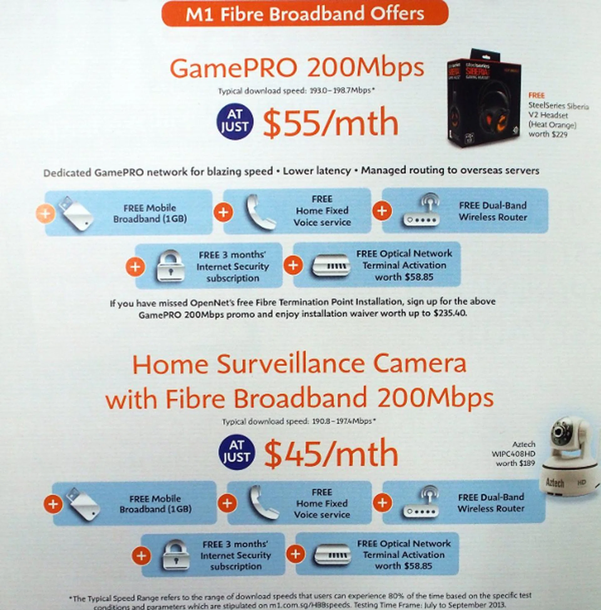 M1 had two interesting fibre broadband plans at the show, with one catered for gamers while another comes with a home surveillance camera. 