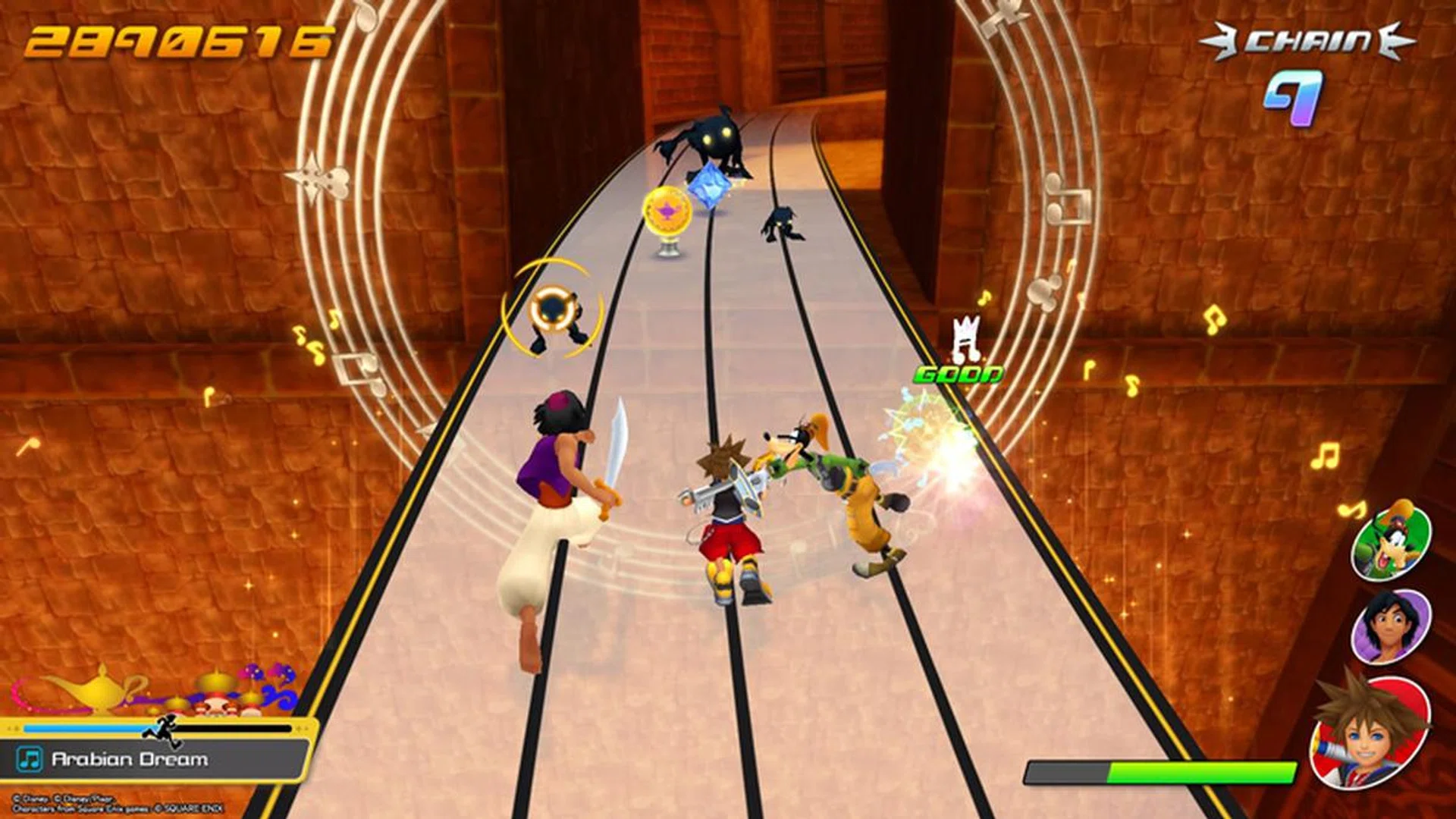 Different Disney characters can pop in as guest characters in certain worlds. 