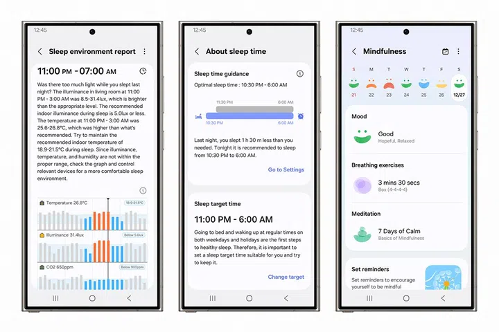 The sleep-related tracking features that will come as an update via the Samsung Health app. Image: Samsung.